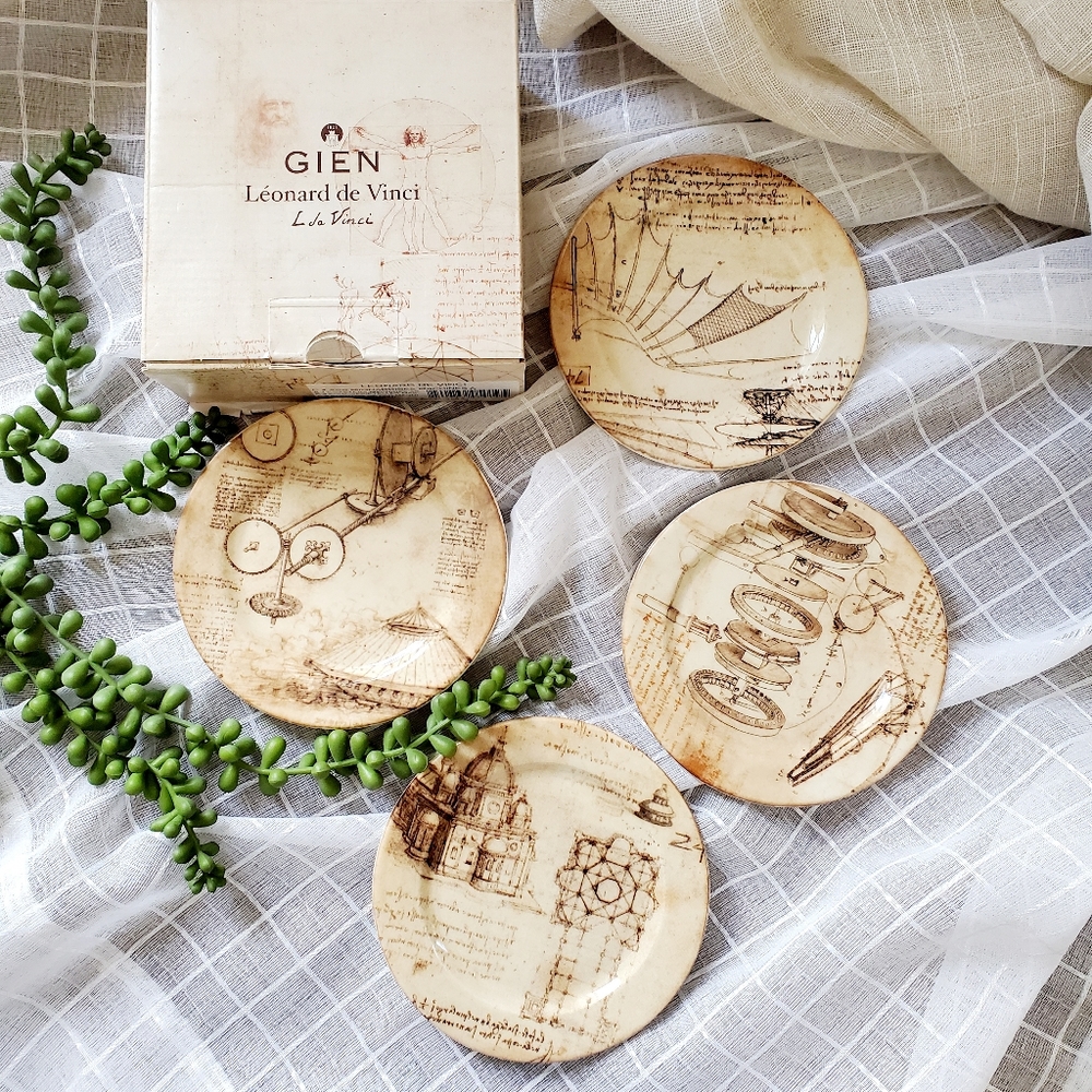 Gien Leonard De Vinci Coasters Small Plates Machines 1845C4DM20
